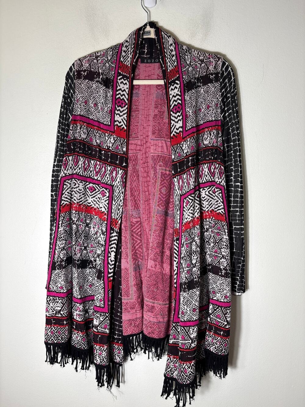 ZOZO Pink, Red, and Blake Printed Sweatshirt Open Cardigan Sz M